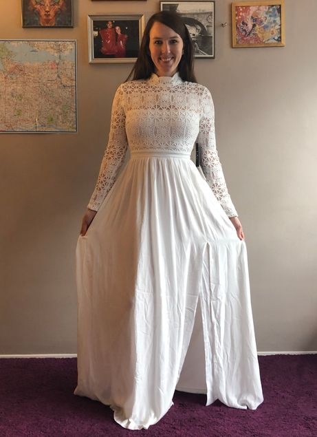 in dreams white long sleeve lace maxi dress